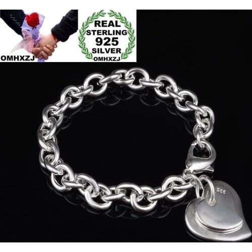 OMHXZJ Wholesale Personality Fashion OL Woman Girl Party Gift Silver Two Heart Charm Thick 925 Sterling Silver Bracelet BR116