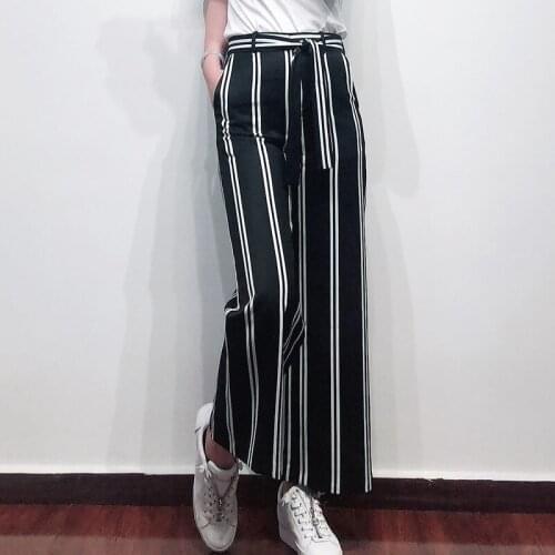 Patads French fashion casual pants spring and summer lace up versatile loose nine point wide leg pants womens wear e19pomala