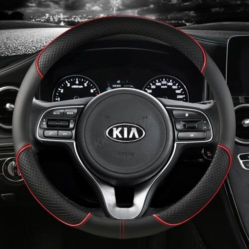 38CM Leather Sport Car Steering Wheel Cover for Kia K2 K3 K4 K5 K3S KX1 KX3 KX5 KX7 Rio Soul Auto Accessories