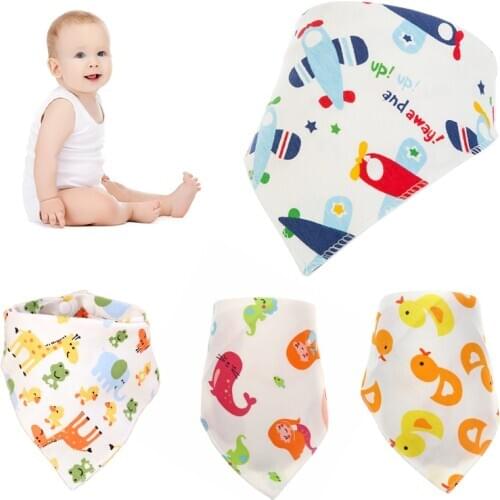 Baby Soft Three-Fold Double Layer Cotton Printing Anti-Mouth Water Children 's Dual Sided Buckle Triangle Mouth Towel For Baby