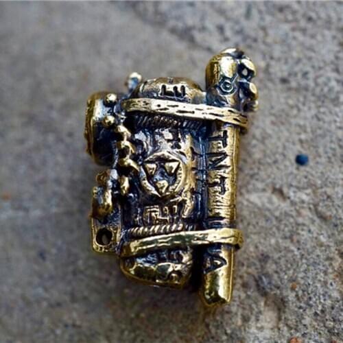 EDC Brass Knife Beads with tritium gas tube A Pendant Paracord Outdoor DIY Decorations Titanium copper Camping Gear Survival EDC