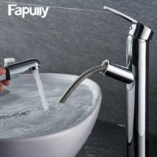 Fapully Bathroom Faucet Pull Down Bathroom Faucet Pull Out Brass Chrome bathroom Basin Sink Faucet 508-22C