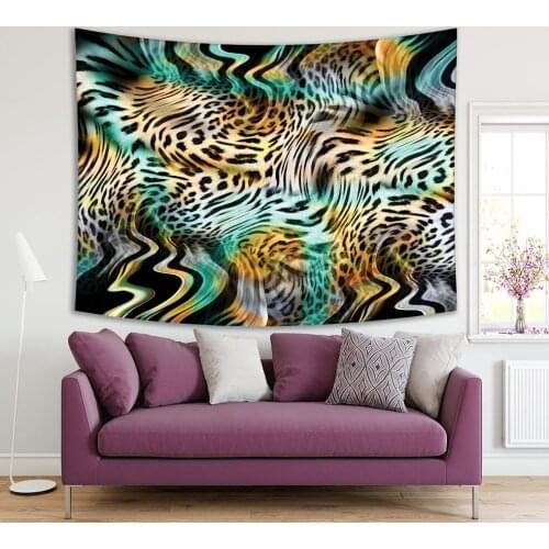 Tapestry Leopard Animal Print on Dark Background Stylish Decorative Artwork Printed Black Yellow White