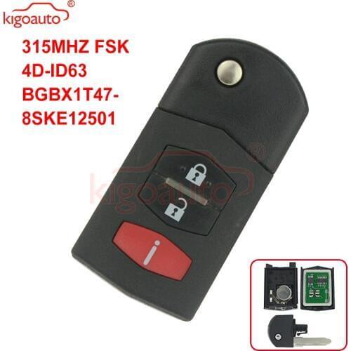 Kigoauto Flip key 2 button with panic 315Mhz BGBX1T478SKE12501 for Mazda 3 5 6 car remote key