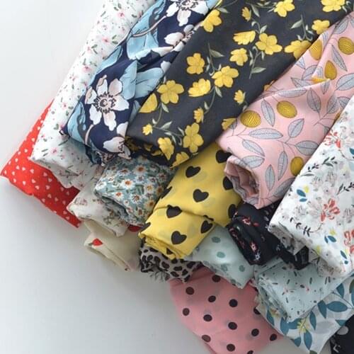 Half Meter Summer Dress Flower Print Fabric Handmade DIY Fashion Clothes Slight Transparent Pearl Chiffon Print Cloth T1134