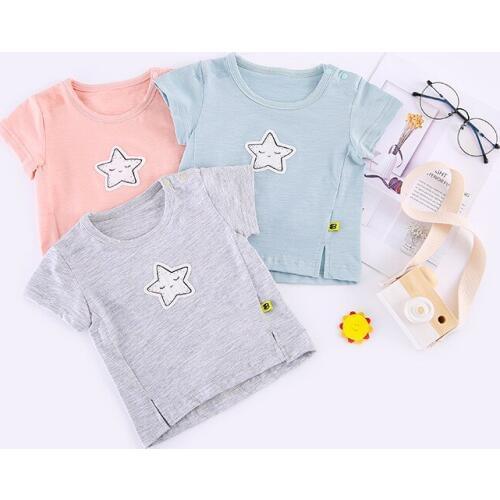 Newborn Toddler Baby Summer Tops Cute Cotton Star Print Casual Boys T Shirt High Quality Candy Colors Girls Tshirt Kids Clothes