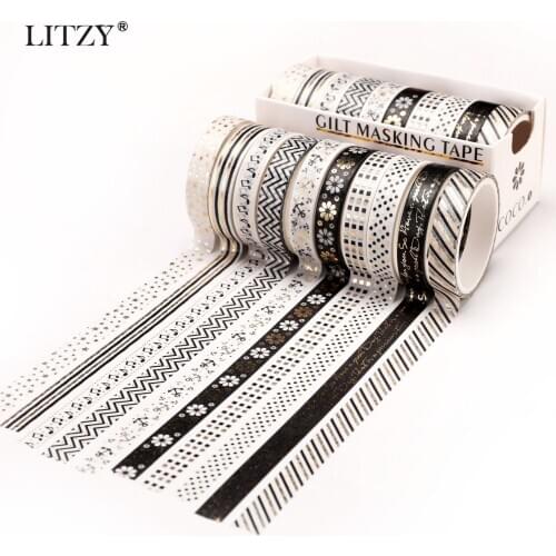 LITZY 10pcs Bronzing Washi Tape Set Cute Animal Masking Tape Journal DIY Diary Decoration Stickers School Stationery Supplie