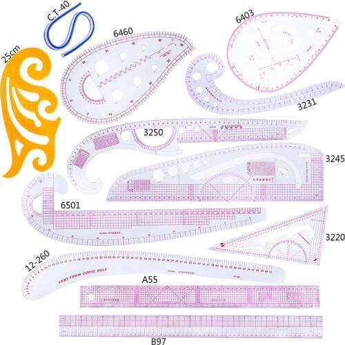 MIUSIE 12pcs French Curve Sewing Set Sewing Ruler Multi-functional Sewing Tools Cutting Ruler Clothing Sample Metric Yardstick