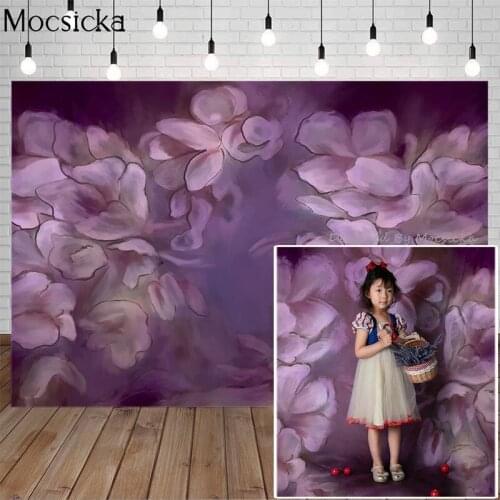 Mocsicka Blooming Purple Flowers Photography Background Hand Drawn Style Dream Backdrop Child Portrait Decoration Props Studio