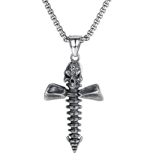 FATE LOVE Punk Male Men Skull Cross Pendant Christian Necklace Chain Stainless Steel Fashion Jewelry New 2020
