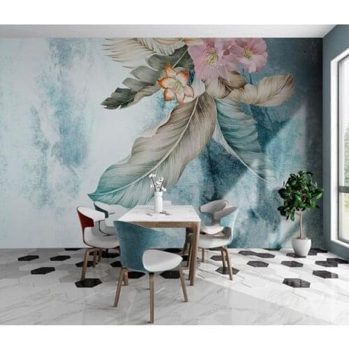 Custom size mural Nordic hand-painted plant plantain leaves living room bedroom TV background wall home decoration 3d wallpaper