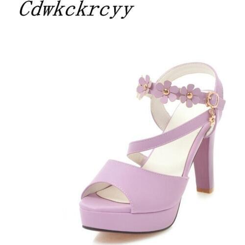 Summer New pattern fashion Violet Flower Sweet High-heeled Fish mouth Women sandals Thick bottom Waterproof temperament sandals