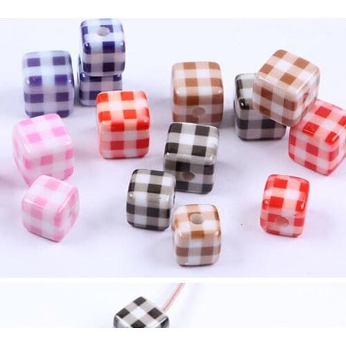 Fashion DIY Big Hole Printing Sqaure Mix Color Loose Beads New Style Acrylic Accessories Beads 12/14mm 10 pieces y15745
