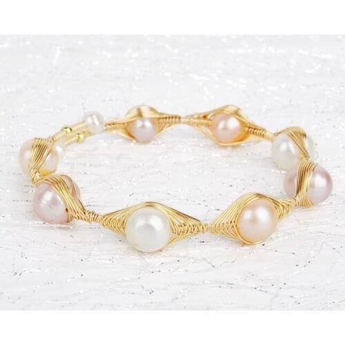 Original design 14K Gold injection manual winding jewelry 100% Natural freshwar Baroque Pearl bracelet for women