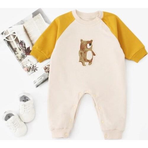 Autumn Newborn Infant Clothes Baby Boy Girls Outfits Pure Cotton Romper Cute Bear & Duck Print Jumpsuit Long Sleeve One Pieces