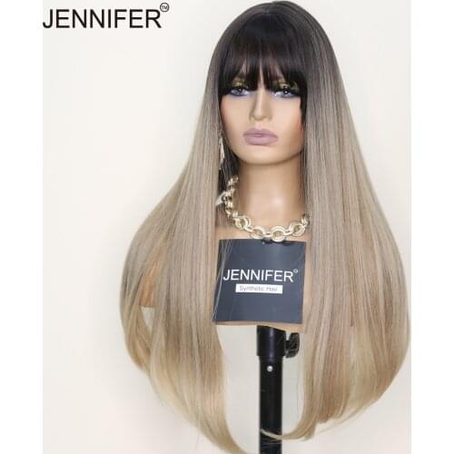 Synthetic Wigs For Women Light tea three-color gradient Long Straight Wig with bangs Heat Resistant Fiber Full Mechanism wigs