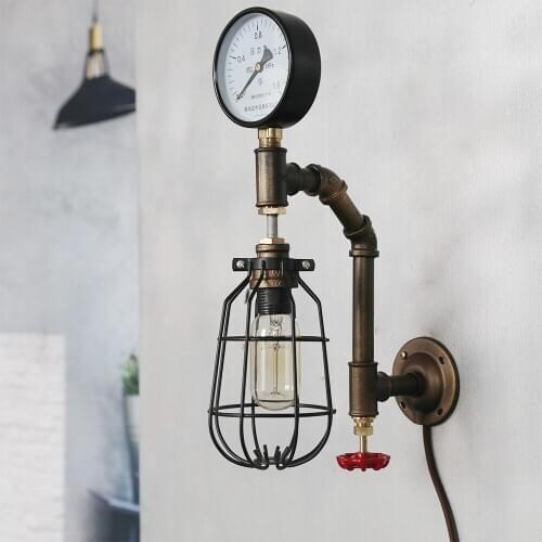 Retro Industrial Metal Net Shade Wall Lamp Bronze Pipe Wall Light living room bedside Loft Bar Led Wall Sconces Lamparas E27