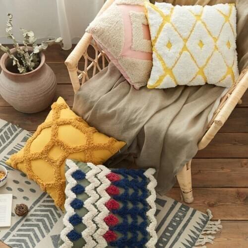 Pink Diamond Embroidery Cushion Cover Handmade Tassels Geometric Home Decor Pillow Cover Navy 45x45cm PillowCase Pillow Sham