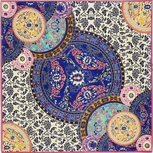 2020 New Hot Luxury Brand 100% Twill Silk Woman Scarf Square Scarves Blue And White Porcelain Print Silk Scarf Shawl&Wraps Hijab