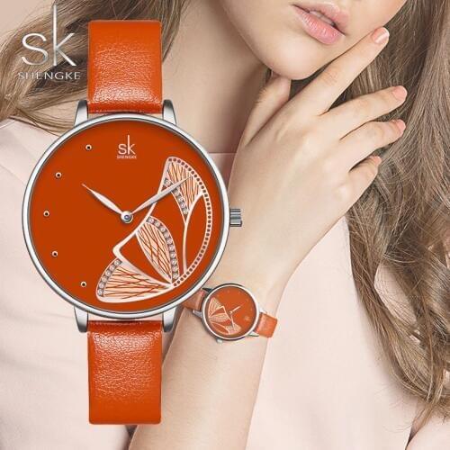 SHENGKE Watches Women Luxury Brand Watch Lady Quartz Wrist watch Female Fashion Casual Watches Leather Waterproof Wristwatches