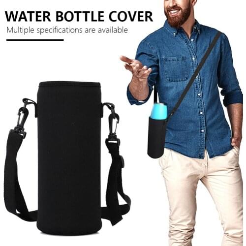 420-1500ML Water Bottle Cover Bag Pouch w/Strap Neoprene Water Pouch Holder Shoulder Strap Black Bottle Carrier Insulat Bag