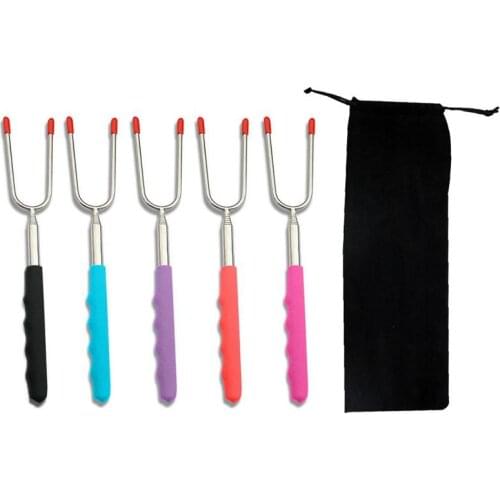 Kapmore 5pcs Barbecue Fork Stainless Steel Plastic Extendable Roasting Fork Telescoping Fork With 1pc Bags BBQ Tools Accessories