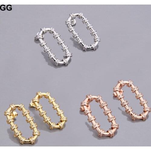GuaiGuai Jewelry 18K Gold Plated Rectangle Loop Cubic Zirconia Micro Pave Stud Earrings
