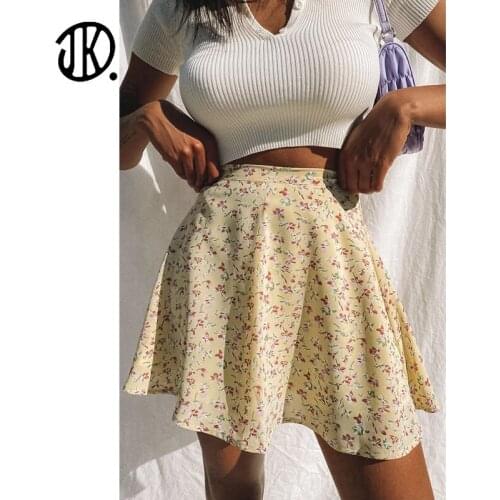 2021 Floral Print Mini Skirt Female High Waist Sexy Chiffon Short Skirts New Zipper Fashion Beach Dress For Ladies Mini Skirt XL