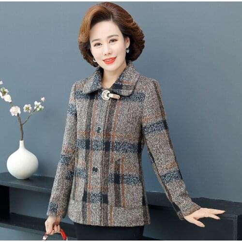 Women 2021 Spring Autumn Fashion Middle-aged Plaid Coats Female New Long Sleeve Thin Jackets Ladies Loose Short Outerwear W251