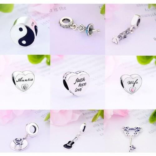 925 Sterling Silver Faith Hope Love Bead Jewelry Fit Original Brand Charm Bracelet Family Boy Girl Student School Berloque DIY