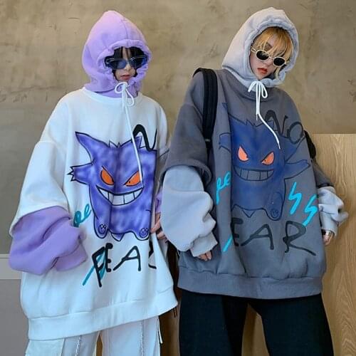 Hoodies long coat streetwear women Polyester Full Long Cartoon Pullovers Regular Hooded plus size oversized kpop cool