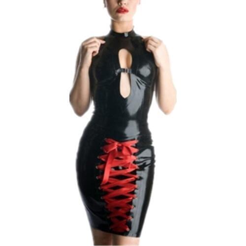 Dress Women Clothing Sexy Black Faux Leather Bandage Dress 2017 Summer New Front Open Bodycon Tight Dress