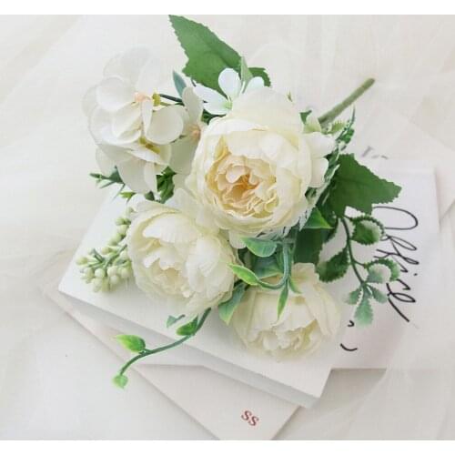 1 X Artificial Flowers 5 Heads Artificial Flowers Silk Peony Bouquet Fake Rose Wedding Home Party Decor High Quality