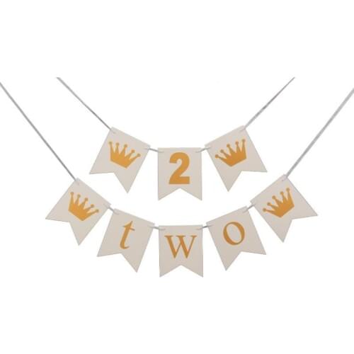 1set New Cute Baby First Birthday Crown Banner ONE Year 1st 2st Birthday Party Decor Boy Girl I AM ONE Two Bunting Supplies