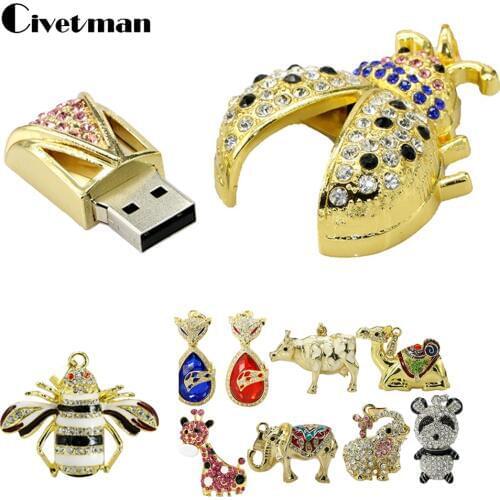 11 Animal Panda USB Flash Drive 8GB 16GB 32GB 64GB USB2.0 Pen Drive Ladybug Shape Crystal Beetle Pendrive 128G 256G Memory Stick
