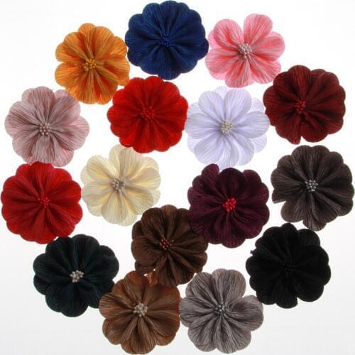 200PCS 3.2" 8.2CM Fashion Hair Flowers Headwear For Headbands Accessories Satin Fabric Flower For Hair Clips