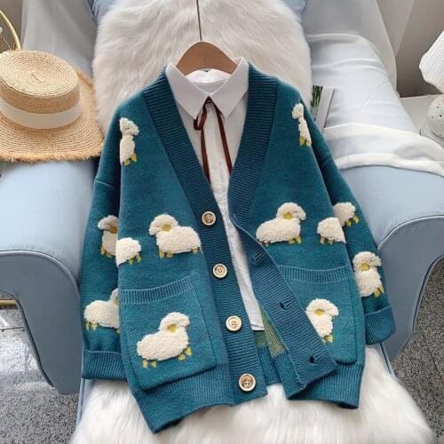 2021 Autumn Women Cardigans Coat Long Sleeve Cartoon Sweater Women Coat Casual Loose Cute Kintted Cardigans Femme Mujer Chaqueta