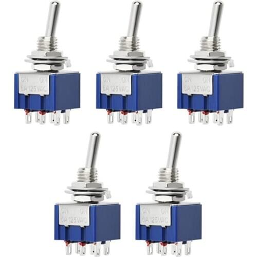 5Pcs Electronic Guitar Toggle Switch 6A 125V AC 6-Pin Terminals DPDT ON/ON 2 Position Mini Toggle Switch