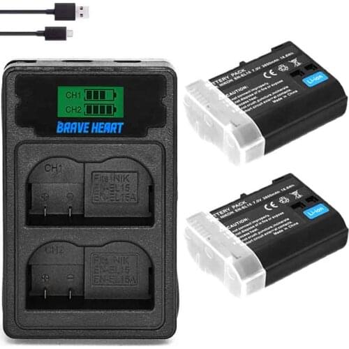 7.4v 2650mah EN-EL15C EL15C EN EL15 Battery + LED Dual Charger for Nikon Z5, Z6, Z6 II, Z7, Z7II D780, D850, D7500, D500, D600