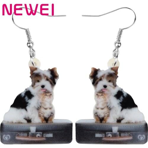 Newei Acrylic Bag Yorkshire Dog Earrings Big Long Lovely Pet Animal Dangle Drop Jewelry For Women Girl Kid Funny Gift Accessory