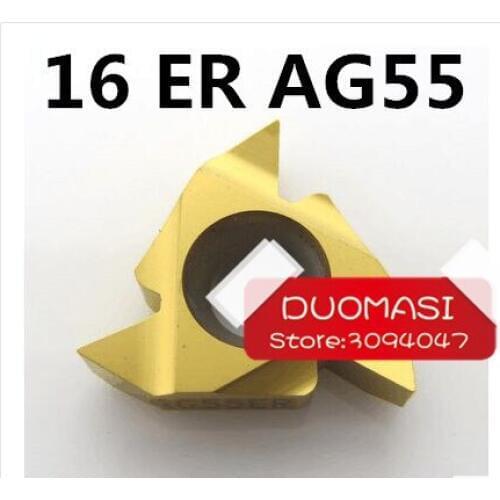 Free shipping 10pcs 16ER AG55 Threaded Inserts Indexable Tungsten Carbide Threading Lathe Inserts for Threaded Lathe Holder