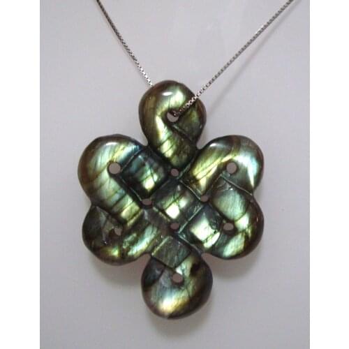 Free Shipping Natural Labradorite Carved Chinese Knot Pendants Women Jewelry Accessories Weddings Parties Birthday Gift