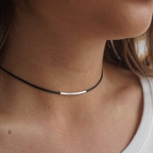 Harajuku Black Leather Rope Choker Necklace Alloy Tube Gold Silver Color 2020 Fashion Jewelry Simple Necklaces Female New