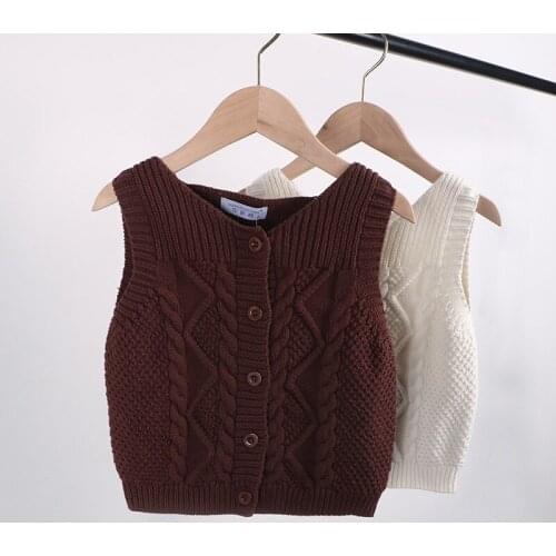 Spring Autumn 100% Cotton Cardigan Toddler Boys V-neck Sweater Vest Kids Waistcoat School Girls Winter Cabled Sweaters for 1-7Y