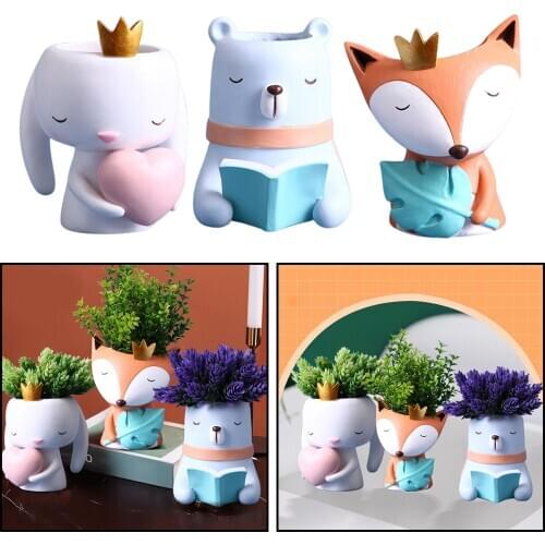 Succulent Plant Pot Cute Animal Flowerpot Resin Planter Home Garden Bonsai Pot Birthday Gift