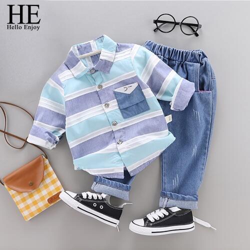 HE Hello Baby Boy Clothing Sets Autumn Long-Sleeve Shirt + Jeans Suit Toddler Fashion Cotton Clothing Infant Casual Tracksuits
