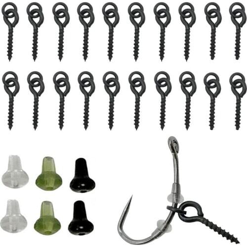 20Pcs Carp Rig Ring Stops with 20Pcs Boilie Bait Screw Fishing Hook Block Beads Fishing Terminal Tackle Fishing Accessories Kit