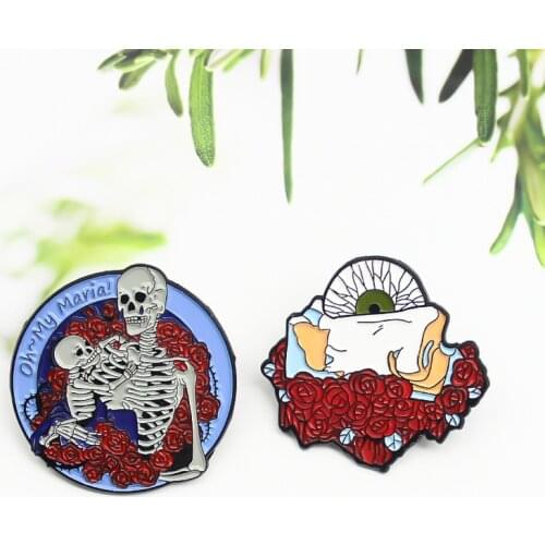 Creative Punk Skeleton Flower Ghost Enamel Brooch Rose Flower Eye Alloy Pins Badge Clothes Accessories Woman Jewelry Gift