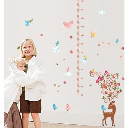 Cartoon animals colorful butterfly deer height ruler measurement wall stickers for kids room growth table nursery decor wall art