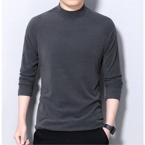 BROWON 2021 New Oversized T Shirt Men Turtlenck Solid Color Long-Sleeve Men T-Shirt Spring Autumn Casual Tee Top Men Clothing